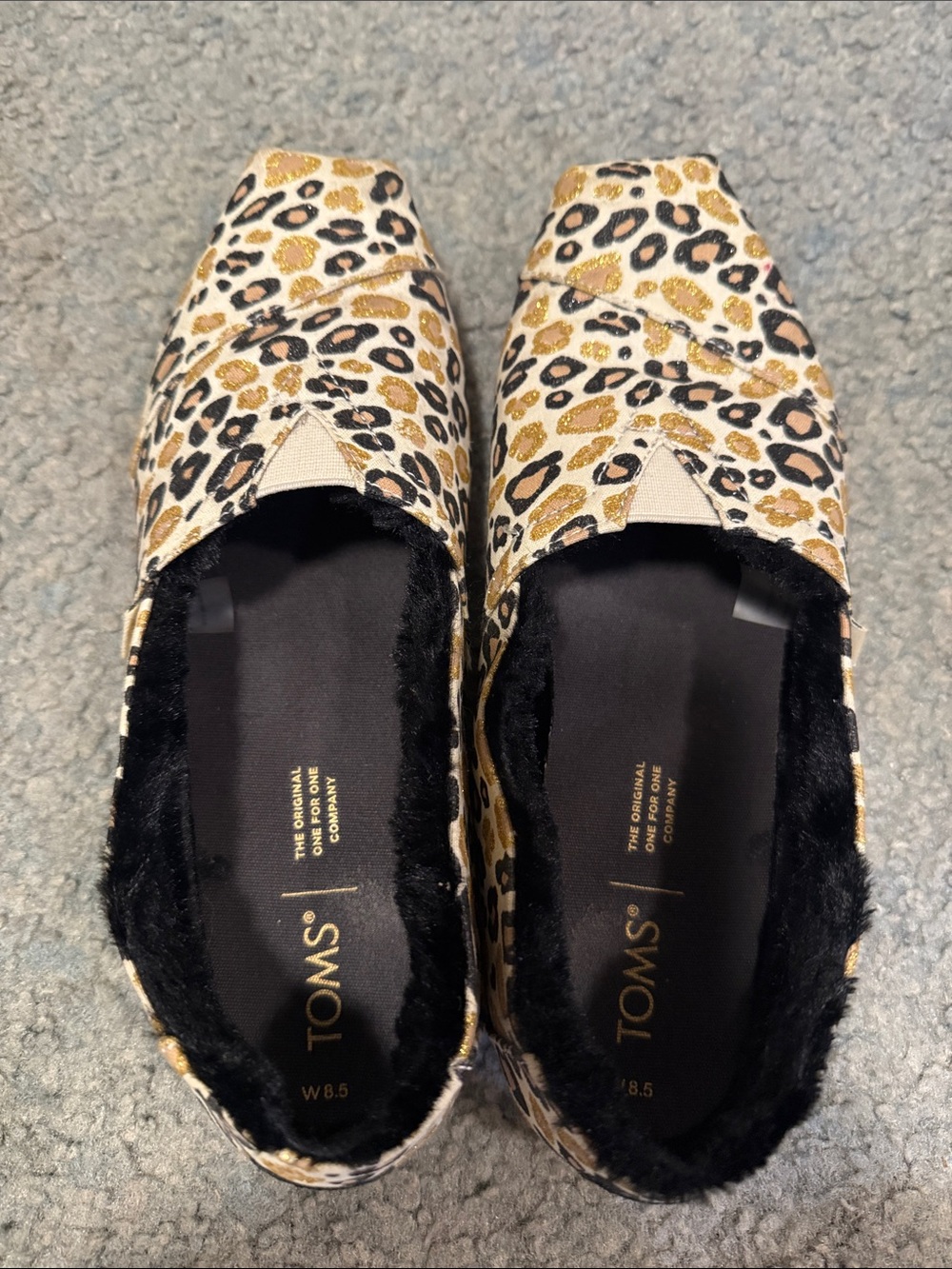 TOMS Women's Leopard Print Slip-On Flats with Gold Accents
